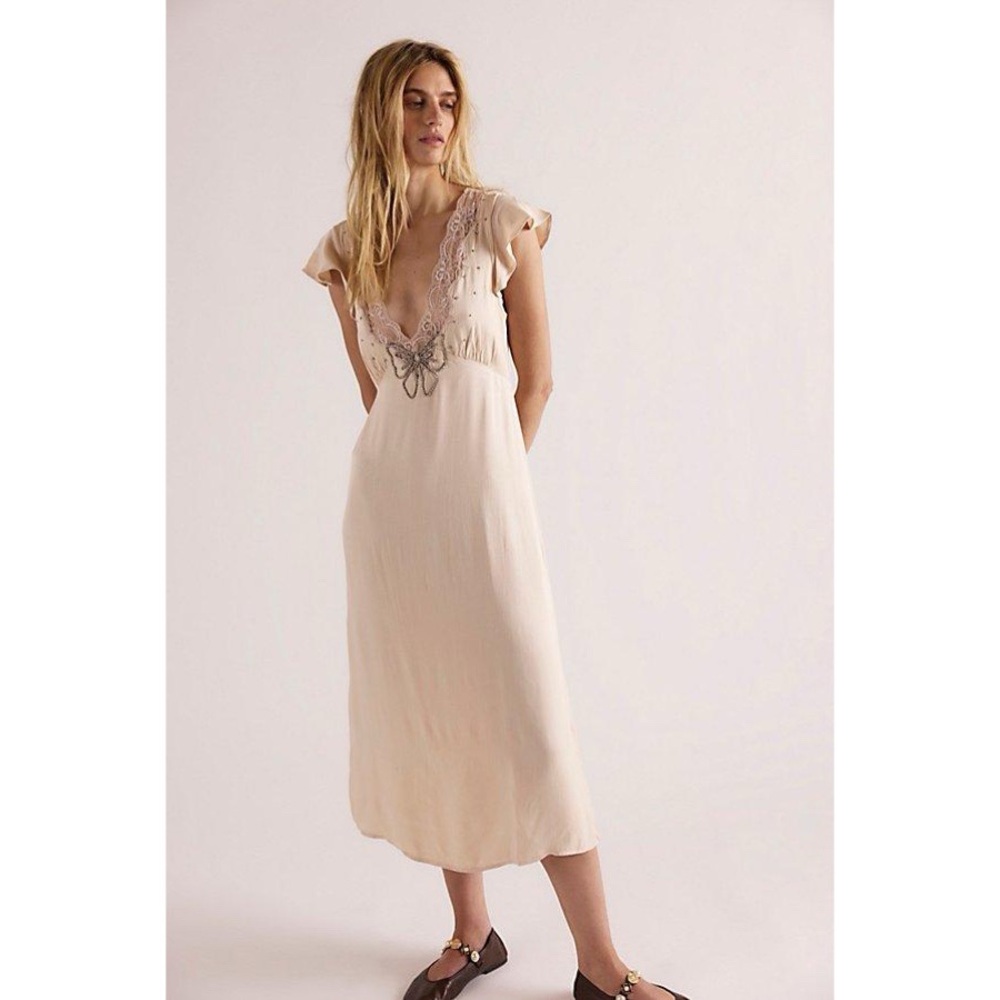 Free People Tied With Joy Satin Midi Dress Size Small (flawed)